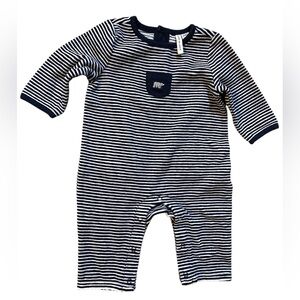 Janie and Jack‎ 0-3M Long Sleeve Bear Outfit Navy Striped Button-Up NWOT